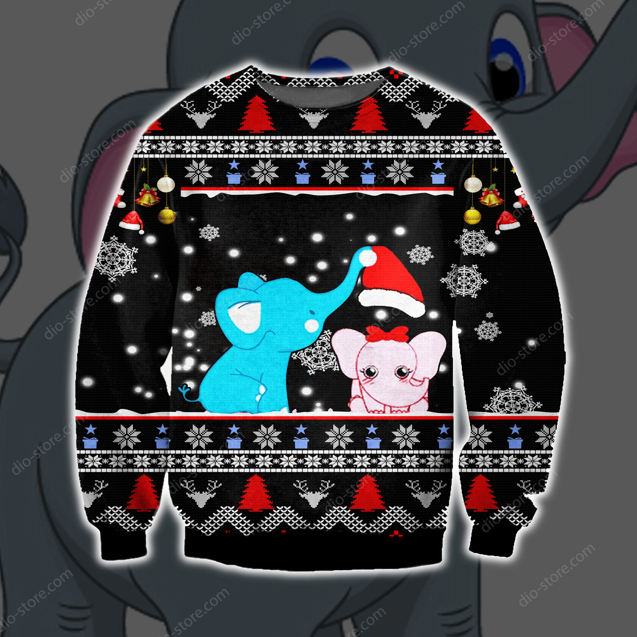 Elephant Merry Christmas Knitting Pattern 3D Print Ugly Christmas Sweater Adult 3D Funny Matching for family