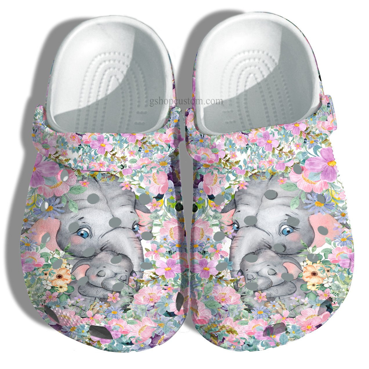 Elephant Mom Hug Baby Elephant Flower Shoes - Elephant Grandma Shoes Croc Clogs