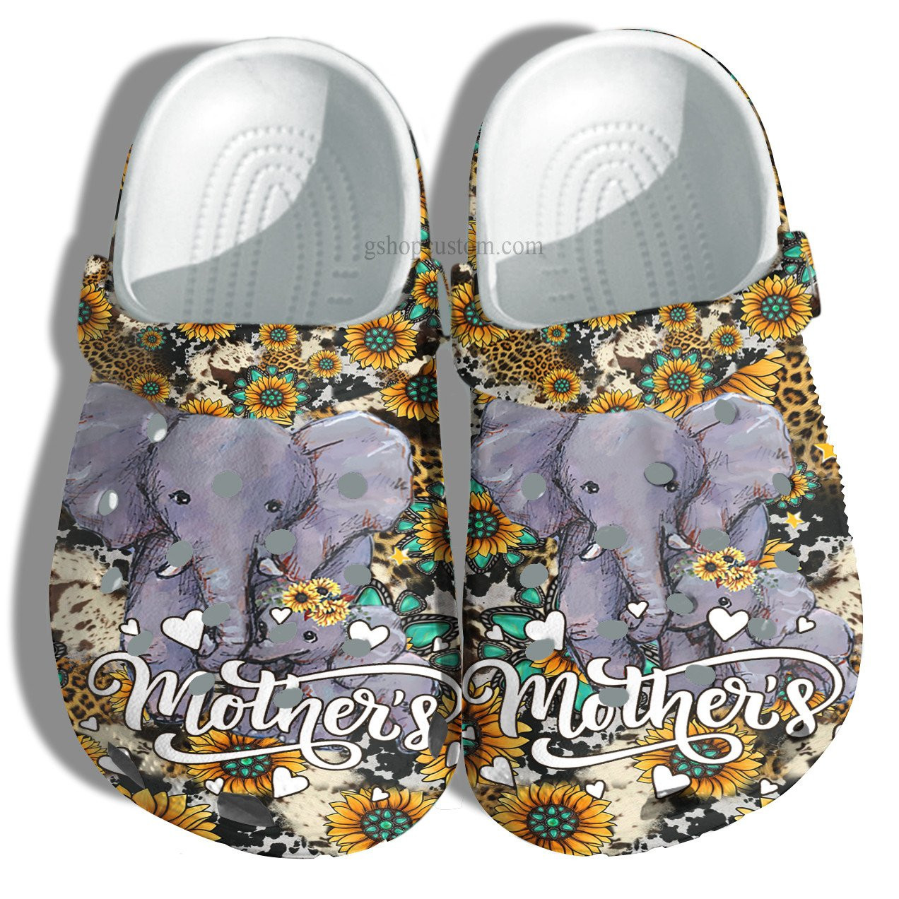 Elephant Mom Sunflower Leopard Croc Shoes Mother Day Gift- Elephant Daughter Mom Shoes For Wife