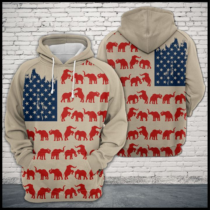 Elephant Usa Flag 3D All Over Print Hoodie, Zip Hoodie