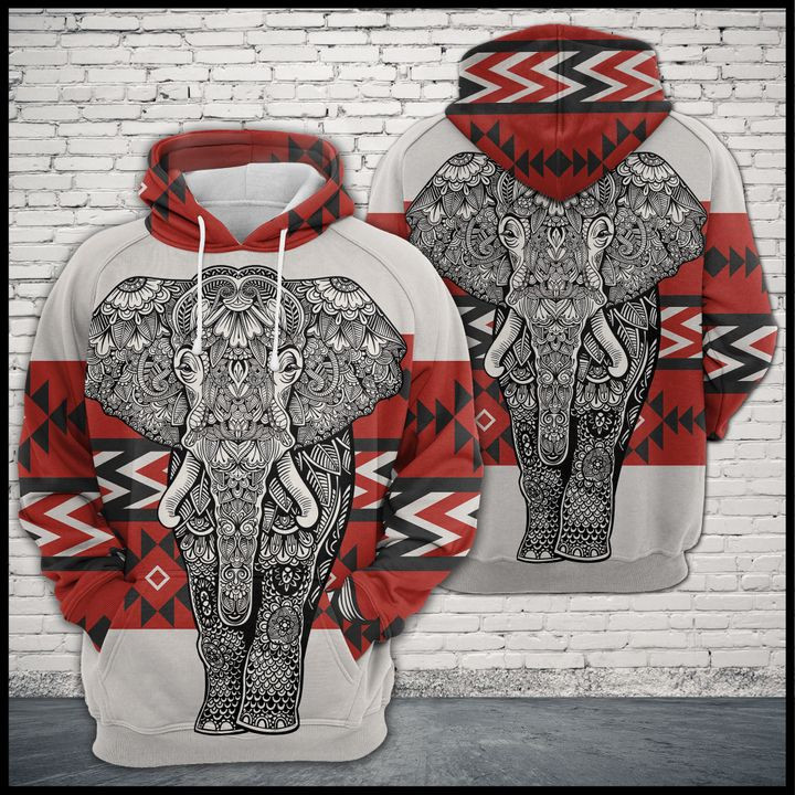 Elephant Zentangle Native Pattern 3D All Over Print Hoodie, Zip Hoodie