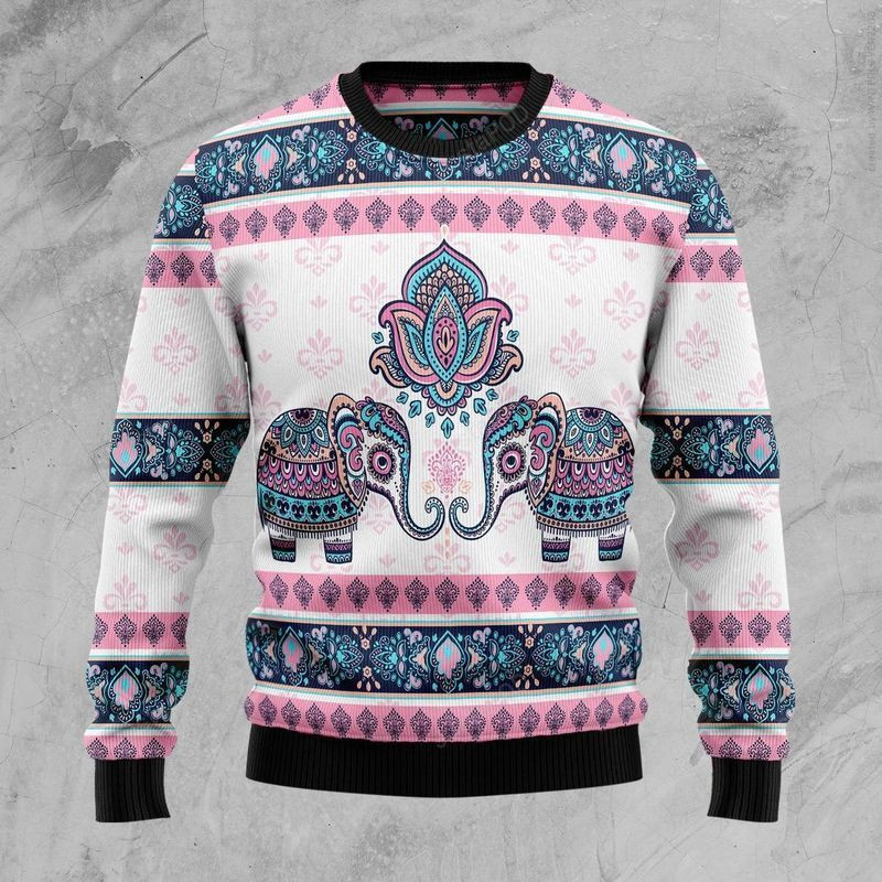Elephants Mandala Ugly Christmas Sweater Adult 3D Funny Matching for family