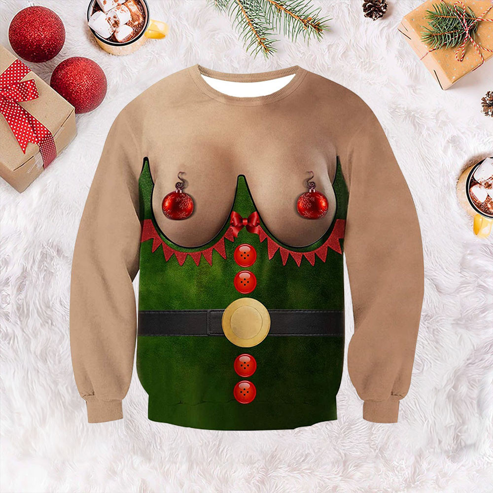 Elf Boobs Ugly Christmas Sweater Humor Xmas Sweater Funny Gift For Friends