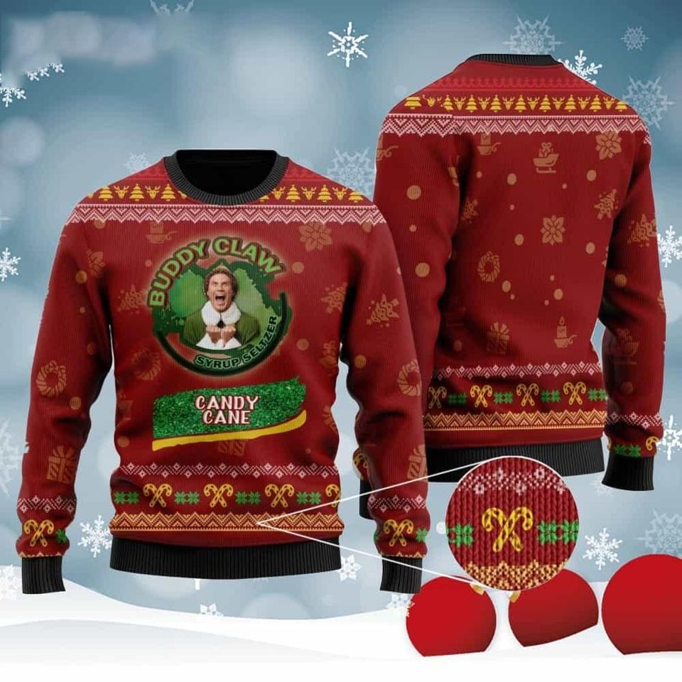 Elf Buddy Christmas Ugly Sweater, Candy Cane Buddy Claw Shirt