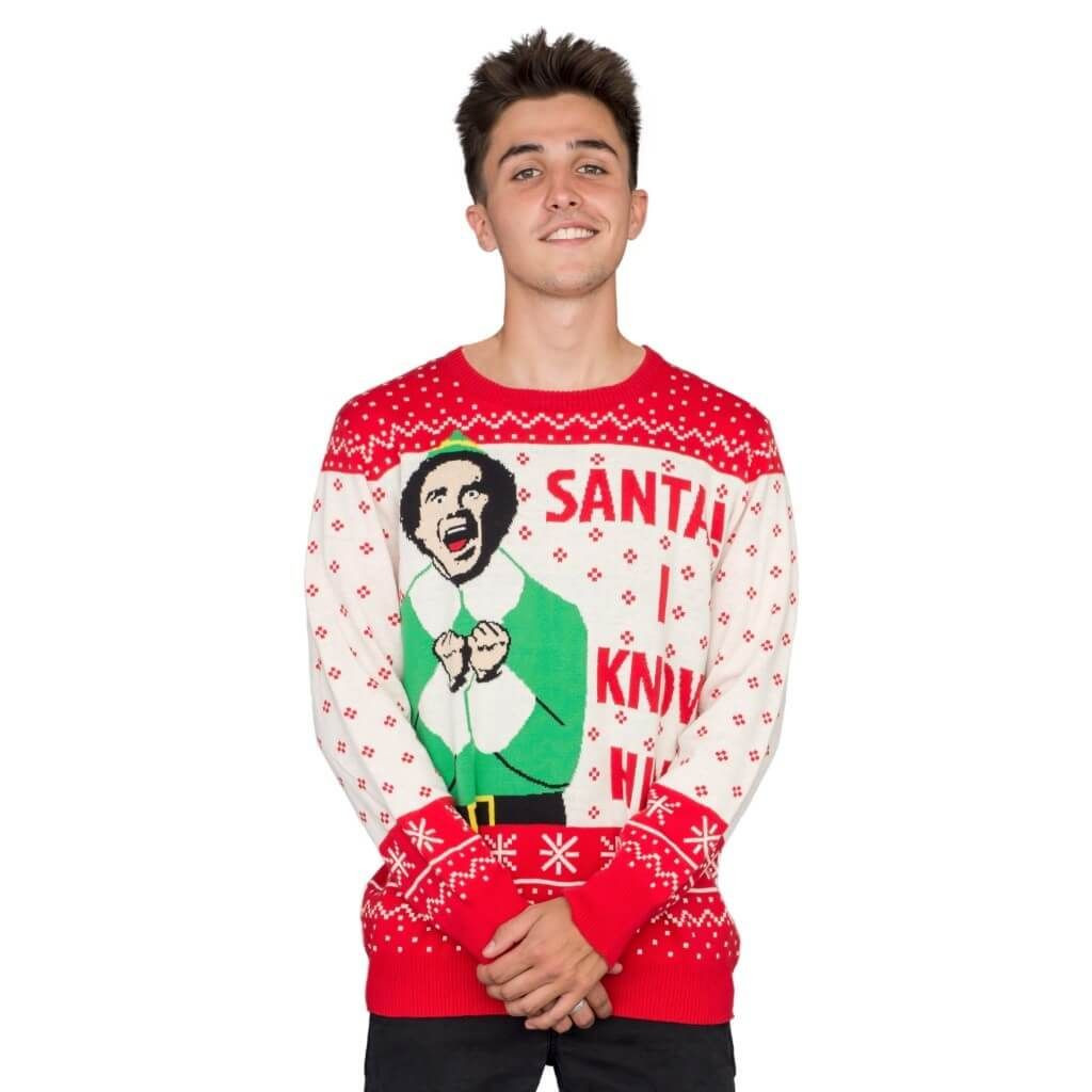 Elf Buddy Santa I Know Him Ugly Christmas Sweater Adult 3D Funny Matching for family - Image 2