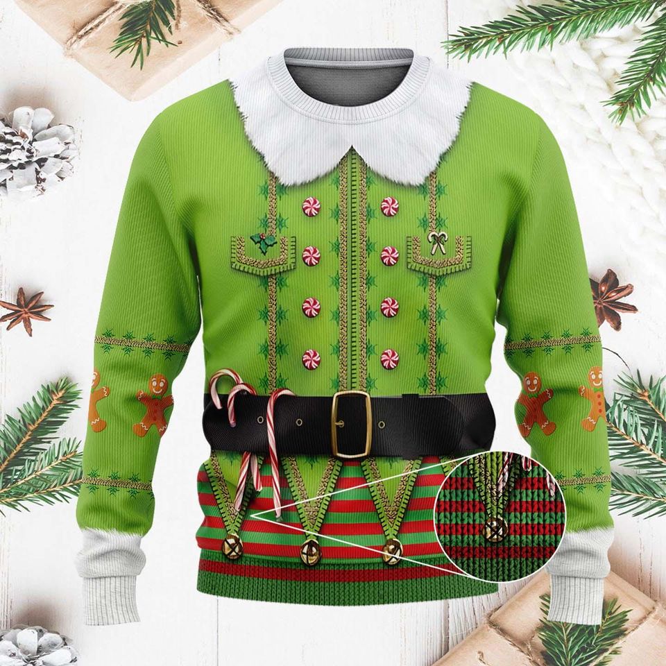 Elf Cosplay Costume Christmas Ugly Sweater - Funny Ugly Xmas Sweater - Image 4