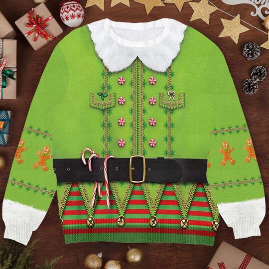 Elf Cosplay Costume Christmas Ugly Sweater - Funny Ugly Xmas Sweater - Image 10