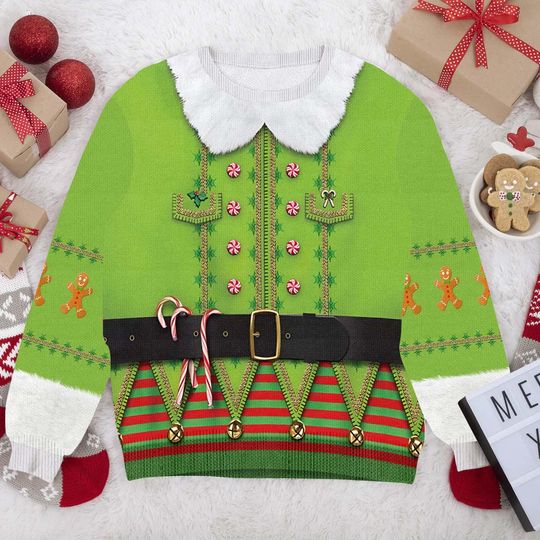 Elf Cosplay Costume Christmas Ugly Sweater - Funny Ugly Xmas Sweater - Image 12