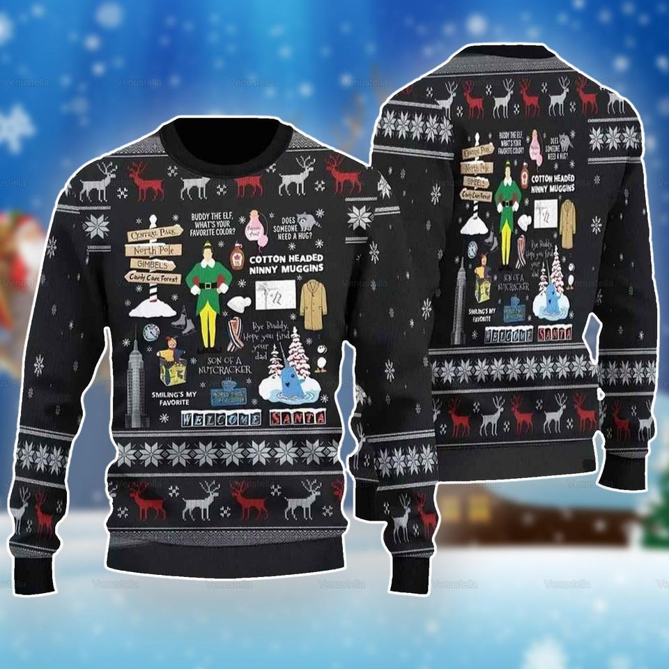 Elf Film Christmas Ugly Sweater, Buddy The Elf Ugly Christmas Sweater