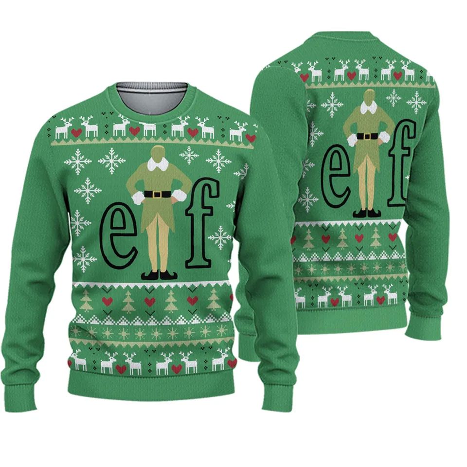 Elf The Movie Ugly Christmas Sweater Will Ferrell Buddy Snowflake Geometric