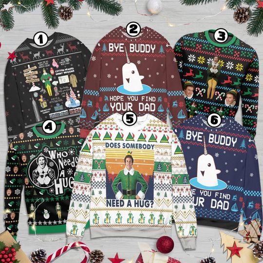 Elf Ugly Christmas Sweater, Elf Bye Buddy Hope You Find Your Dad Christmas Pattern - Image 5