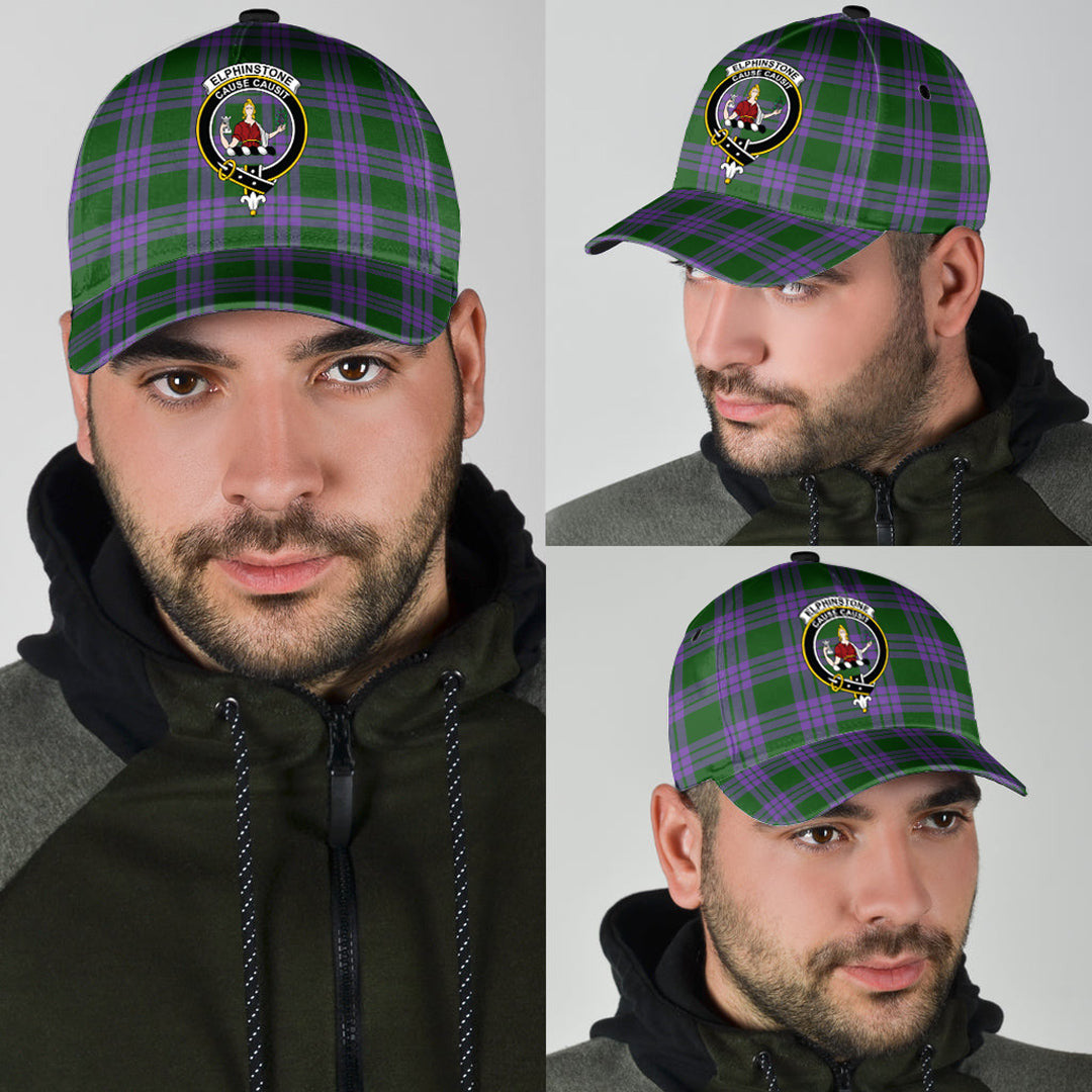 Elphinstone Tartan Baseball Cap, Tartan Plaid Cap with Family Crest K23 Trucker Hats Custom Hats Gifts For Men & Women