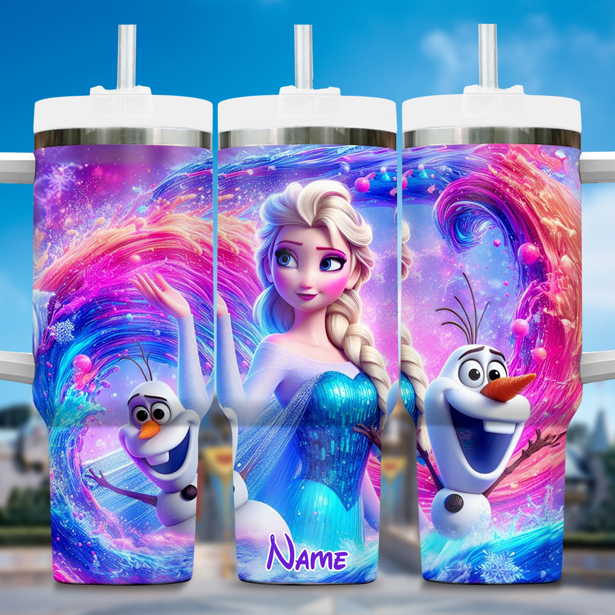 Elsa and Olaf Frozen Cartoon Custom Stanley Cup 40 oz 30 oz Tumbler With HandleTVC2301289