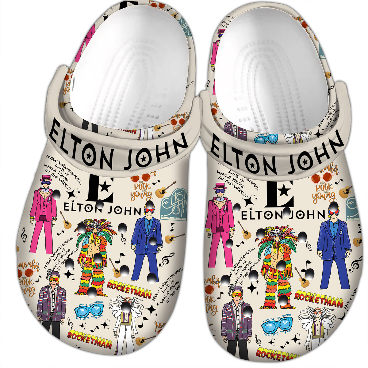 Elton John Music Crocs Crocband Clogs Shoes Comfortable For Men Women and Kids