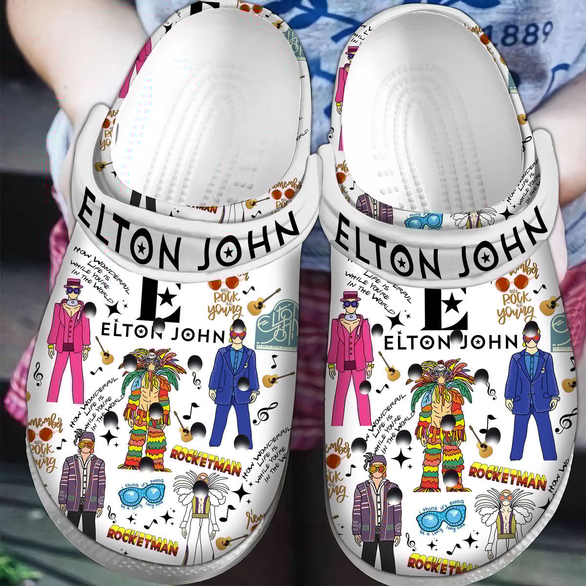 Elton John Music Crocs Crocband Clogs Shoes Comfortable For Men Women and Kids