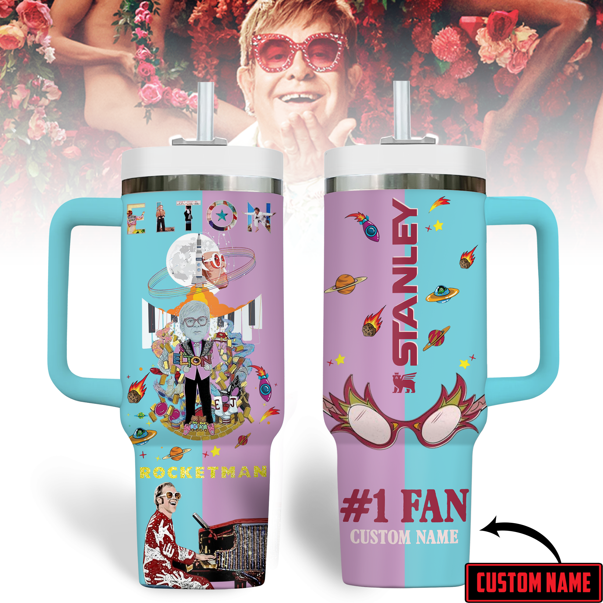 Elton John Music Custom Stanley Cup 40 oz 30 oz Tumbler With HandleTVC2301178