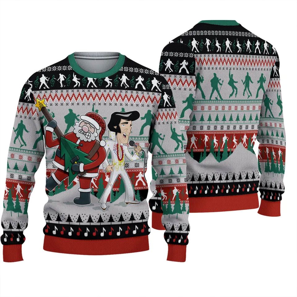 Elvis And Santa Claus Christmas 2022 Ugly Sweater