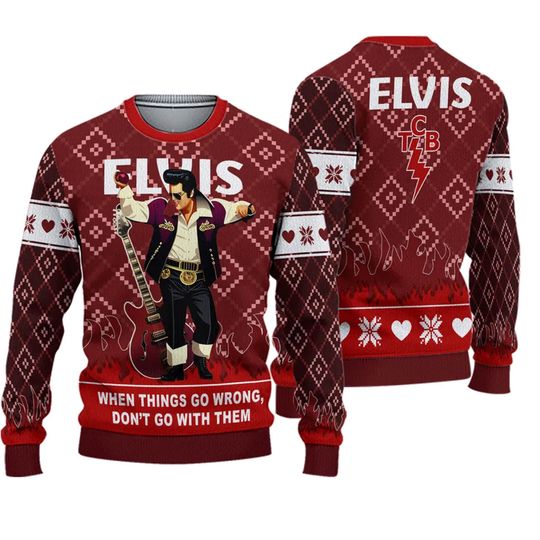 Elvis Christmas Sweater 2023, Elvis Presley All Over Print Season Ugly Christmas Sweater - Image 2