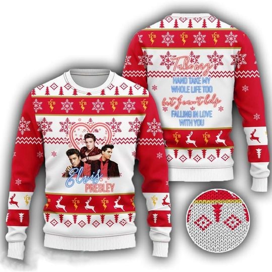 Elvis Christmas Sweater 2023, Elvis Presley All Over Print Season Ugly Christmas Sweater - Image 2