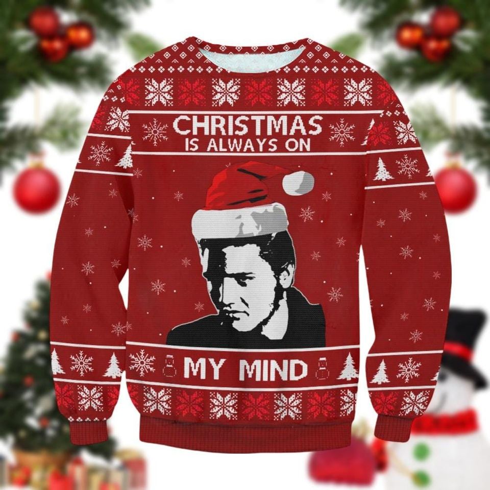 Elvis Christmas Ugly Sweater, Rock And Roll Sweater, Christmas Is Always On My Mind, Boy Frat Ugly Sweater