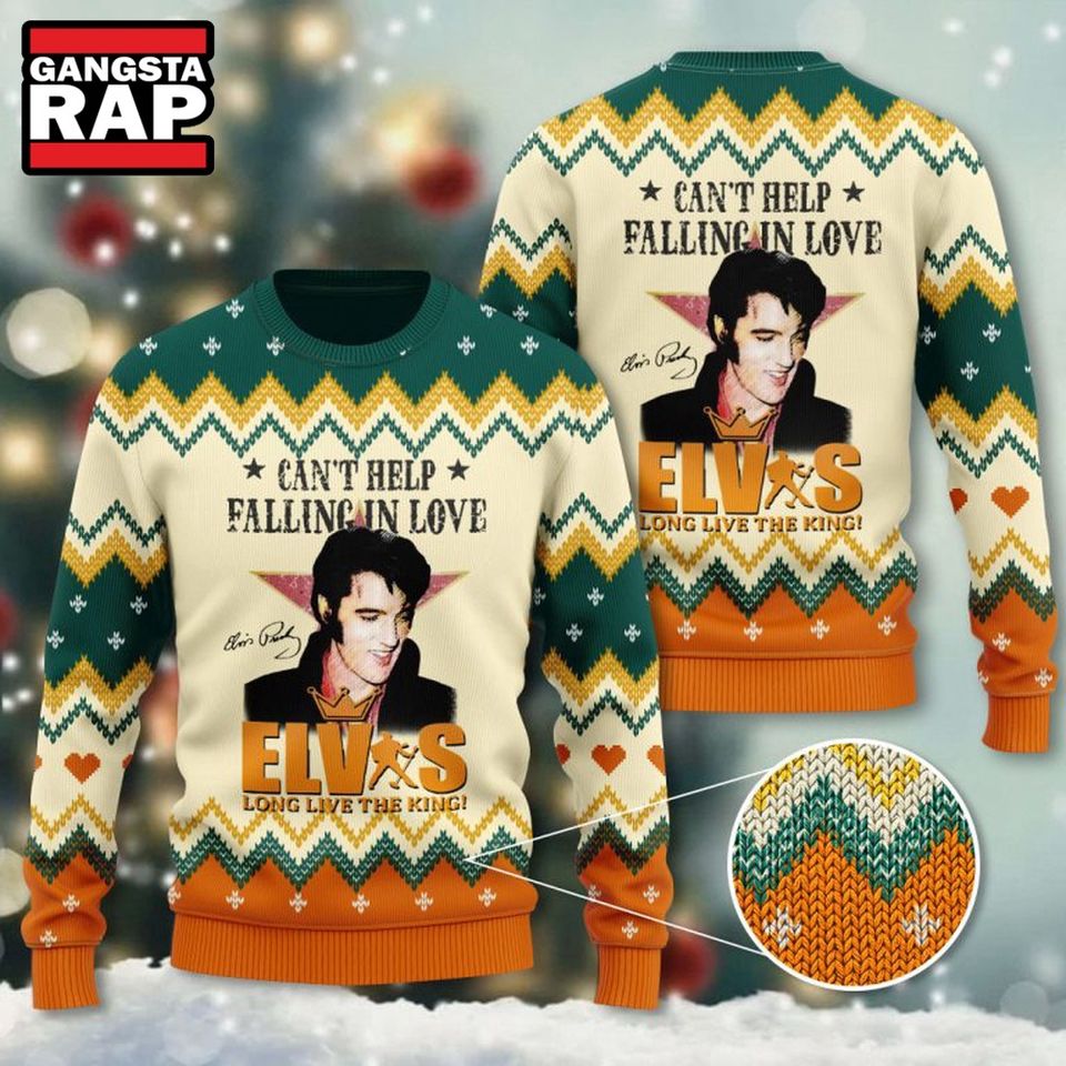 Elvis Presley Can't Help Falling In Love Ugly Christmas Sweater