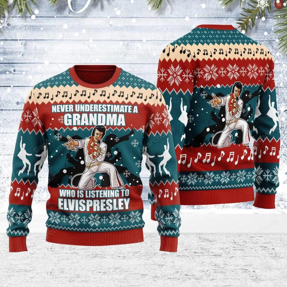 Elvis Presley Christmas Ugly Sweater, King Of Rock N Roll Ugly Sweater