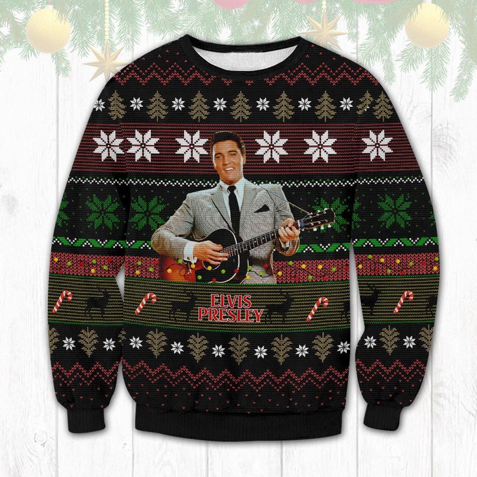 Elvis Presley Guitar Love Ugly Christmas Knitted Sweater, Christmas Ugly Sweater