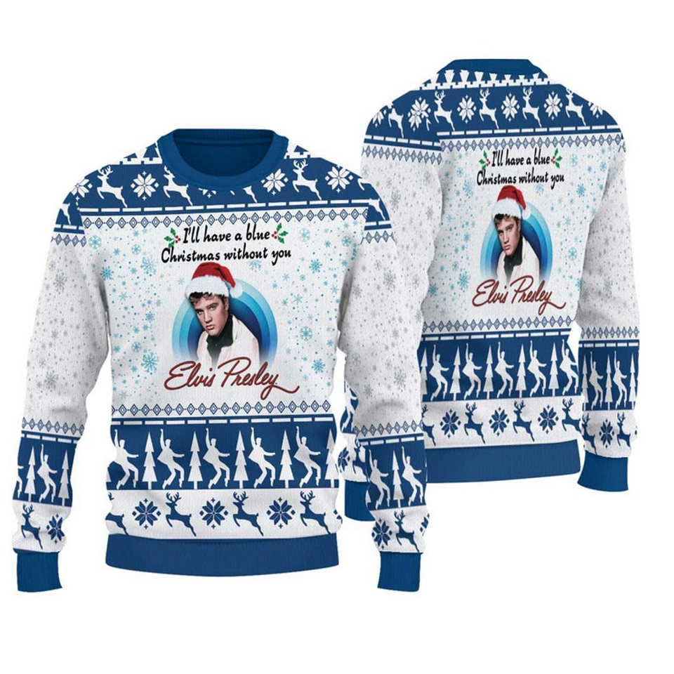 Elvis Presley I'Ll Have A Blue Christmas Ugly Sweater, Elvis Lovers