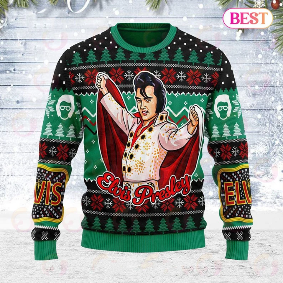 Elvis Presley King Of Rock Love Ugly Christmas Knitted Sweater
