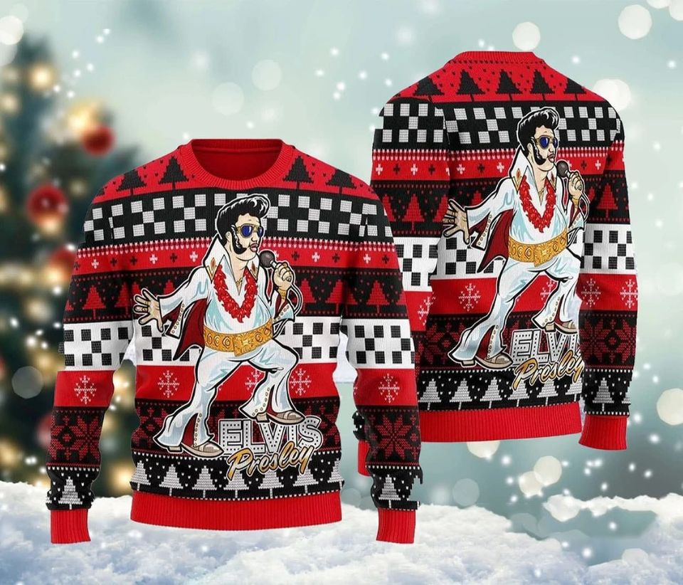 Elvis Presley Meme Ugly Christmas Sweater, Elvis Presley with Santa Christmas 2023