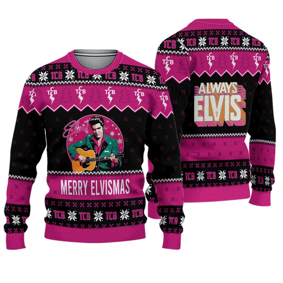 Elvis Presley Merry Elvismas Always Elvis Ugly Christmas Sweater