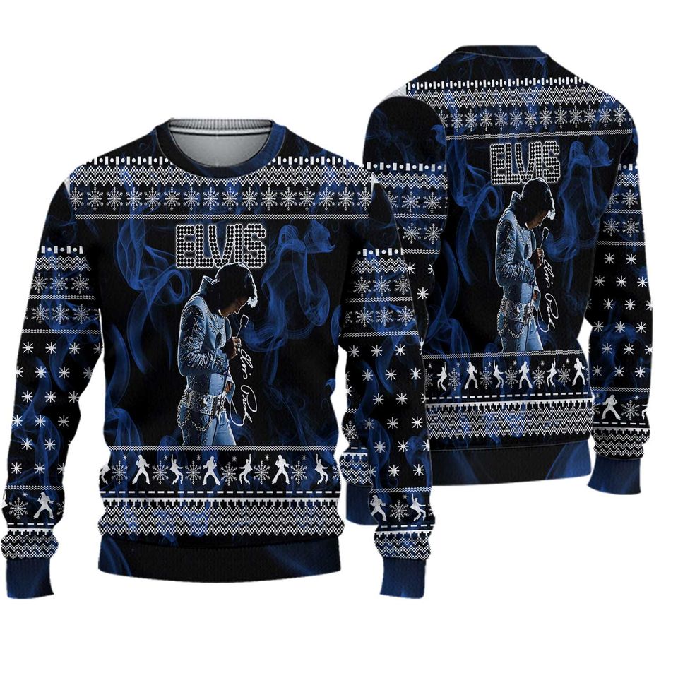 Elvis Presley Photo With Signature Xmas Gift For Fans Ugly Christmas Sweater