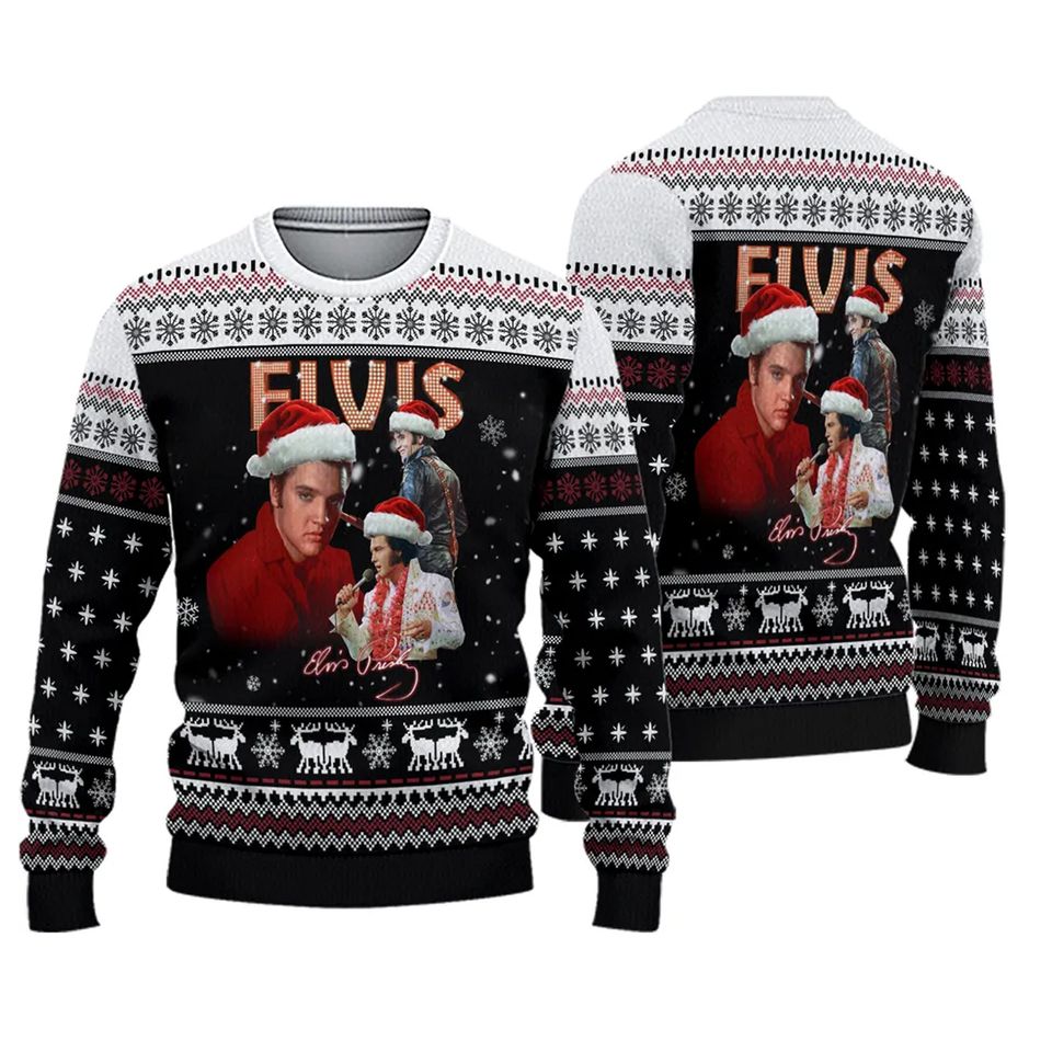 Elvis Presley Santa Hats Graphics Design Ugly Christmas Sweater