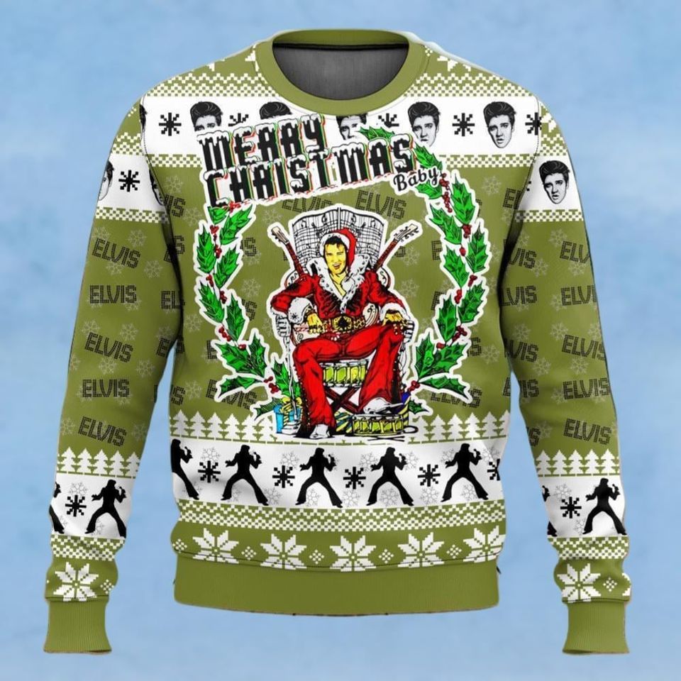 Elvis Presley Santa Ugly Christmas Sweater, Rock And Roll Sweater