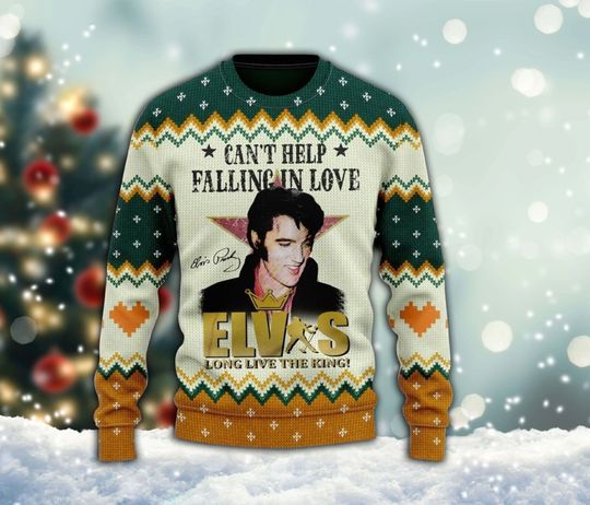 Elvis Presley Sweater, Ugly Christmas Shirt, Elvis Presley Gift, Xmas Sweater - Image 4