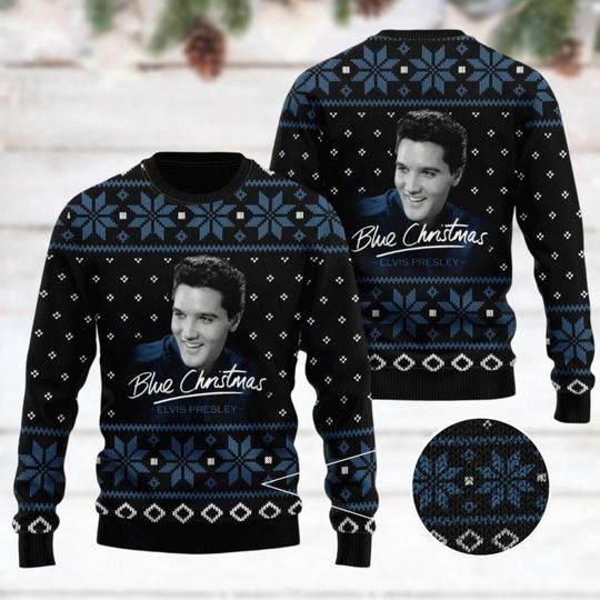 Elvis Presley Ugly Christmas Sweater, Blue Christmas Sweater For Women, King Of Rock N Roll Holiday Sweater, Gift For Elvis Fan - Image 7