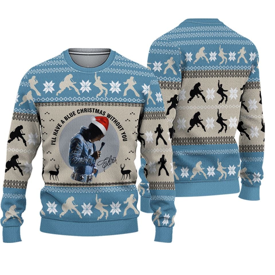 Elvis Presley Ugly Sweater, Elvis Blue Christmas Sweater