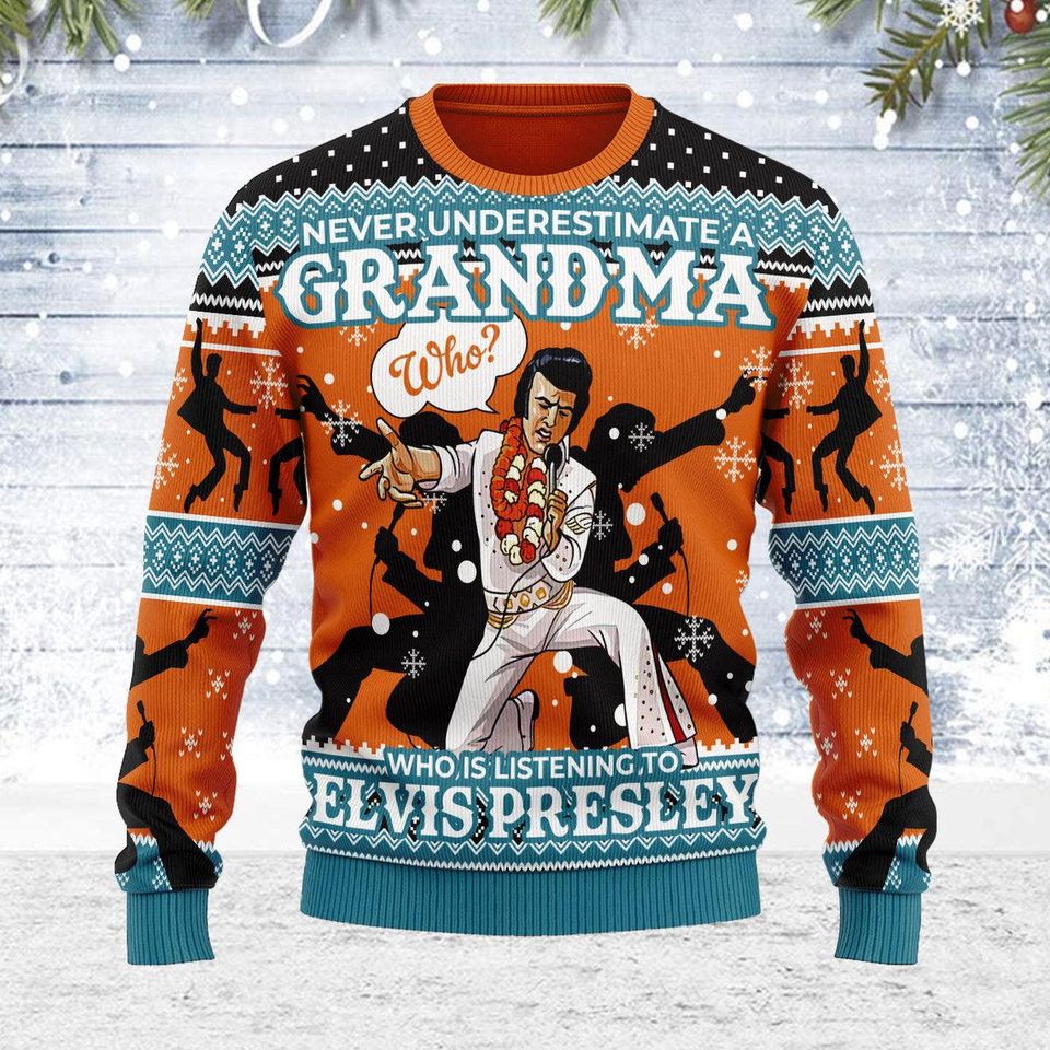 Elvis Presley Who is Listening to Elvis Christmas Ugly Sweater - Image 2
