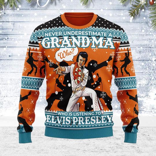 Elvis Presley Who is Listening to Elvis Christmas Ugly Sweater - Image 5