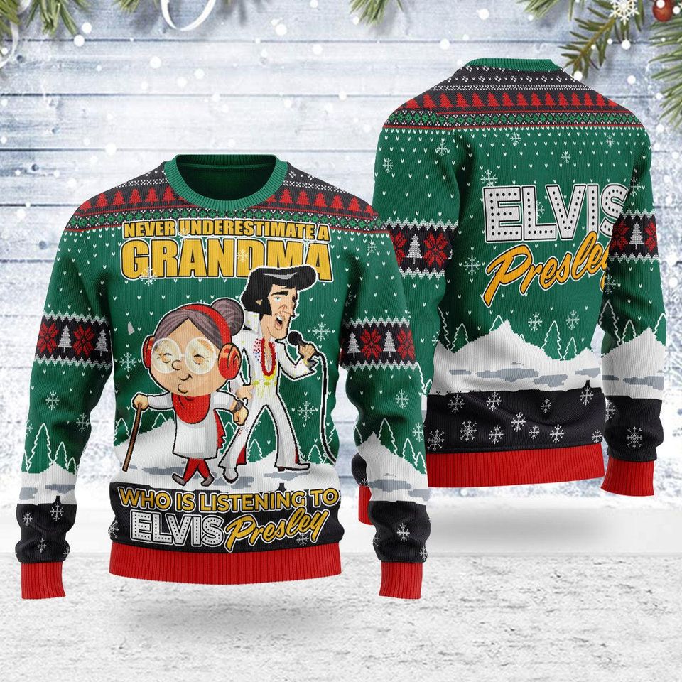 Elvis Presley With Grandma Christmas Ugly Sweater