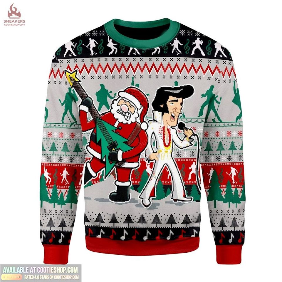 Elvis Presley With Santa Claus Team Christmas Sweater, Elvis Presley With Santa Claus Christmas Sweater