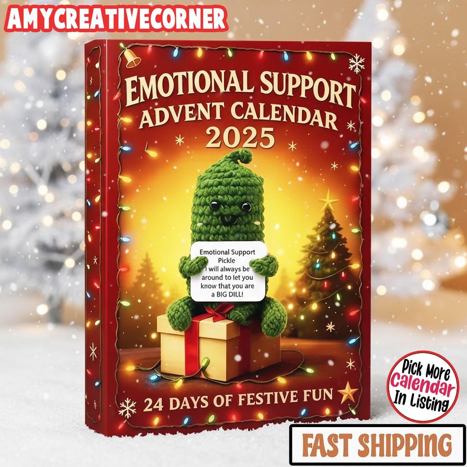 Emotional Support Advent Calendar 2025, Acrylic 24 Day Crochet Doll Figurines, Vintage Christmas Ornament Countdown