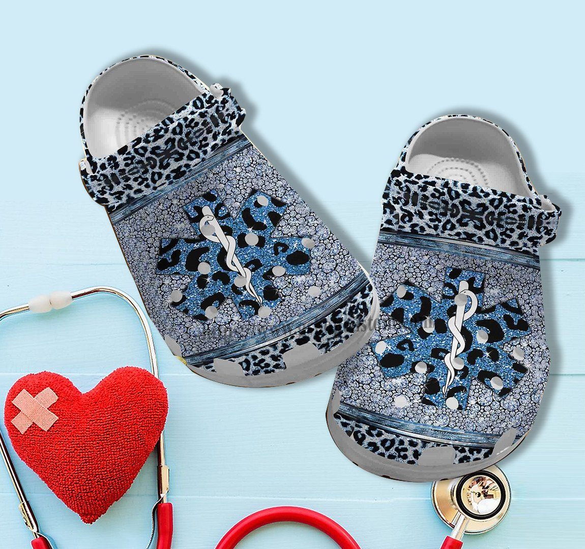 Ems Girl Worker Leopard Twinkle Blue Croc Shoes Gift Mother Day 2022- Ems Girl Shoes Croc Clogs Gift Team Worker