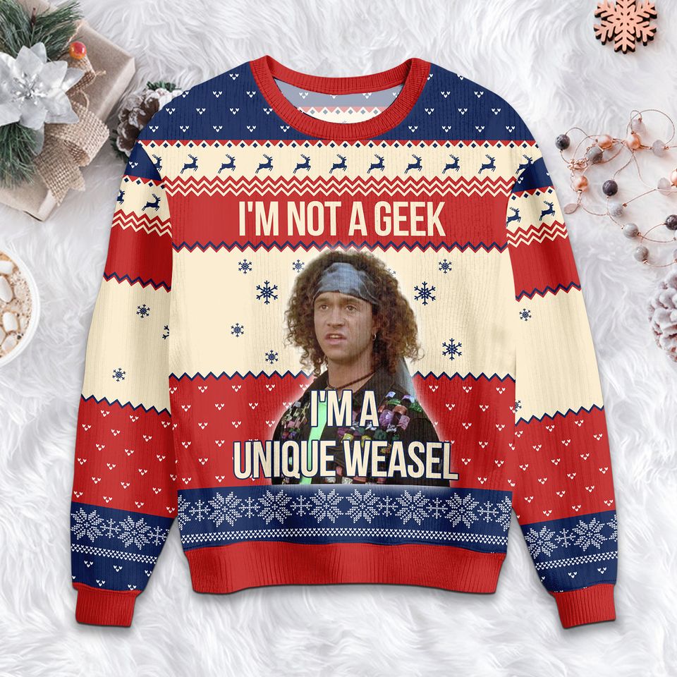 Encino Man Christmas Ugly Sweater, Stoney Brown I'm Not A Geek I'm A Unique
