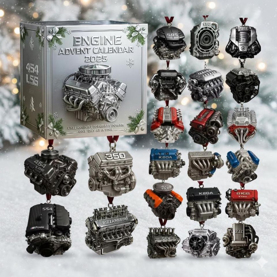 Engine Collection 24 Acrylic Ornaments Set, Car Motor Christmas Tree Hanging Decor, Mechanic Gift