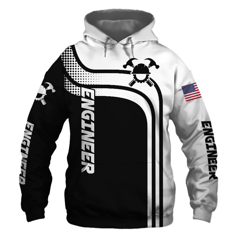 Engineer Black US Flag 3D All Over Print Hoodie, Zip Hoodie