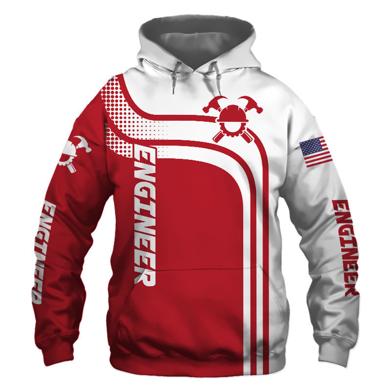 Engineer Red US Flag 3D All Over Print Hoodie, Zip Hoodie