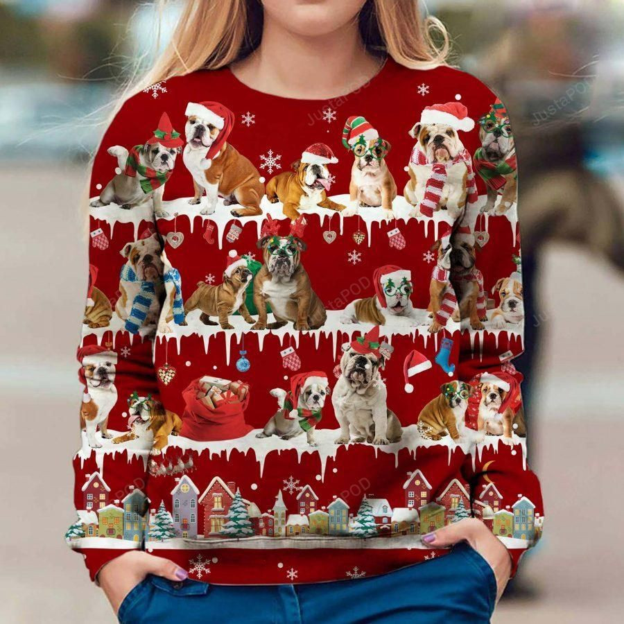 English Bulldog Christmas Ugly Christmas Sweater Adult 3D Funny Matching for family