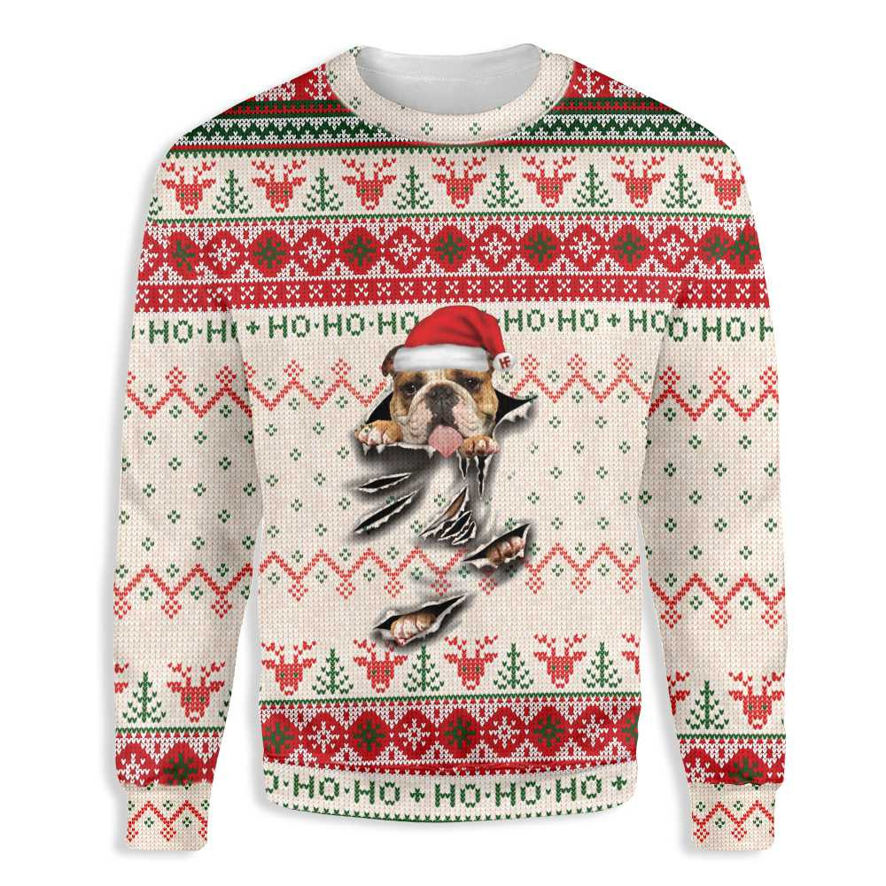 English Bulldog Scratch Ugly Christmas Sweater Adult 3D Funny Matching for family