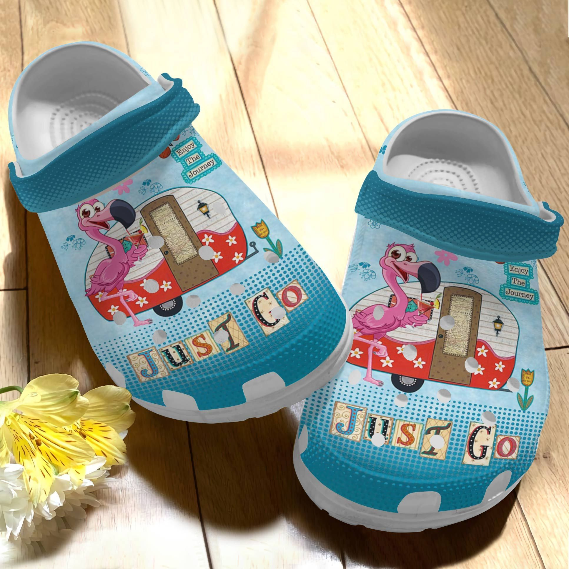 Enjoy The Journey Just Go Flamingo Crocs Crocband Clogs Shoes Comfortable For Men Women and Kids